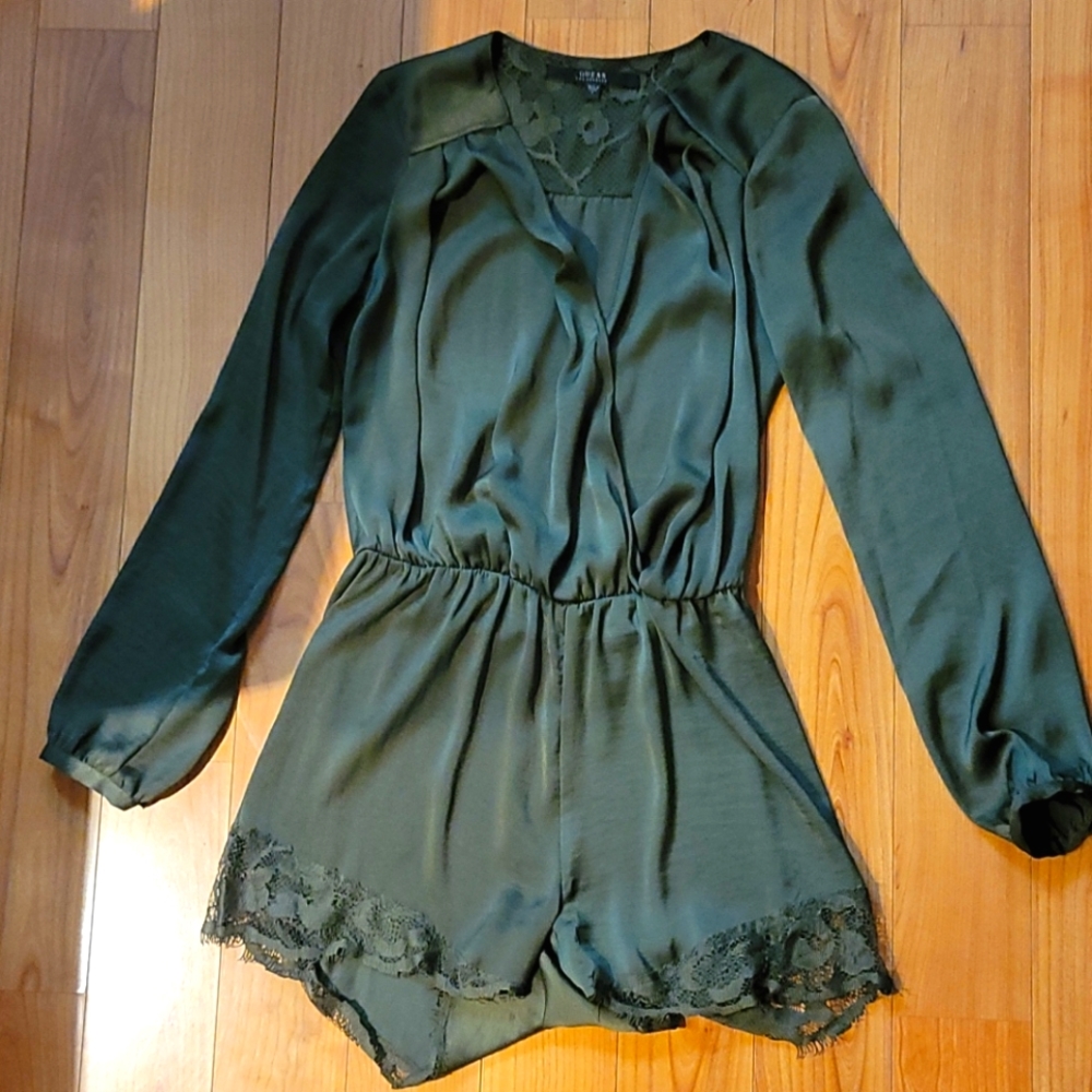 Guess Long Sleeve Lace Trim Romper